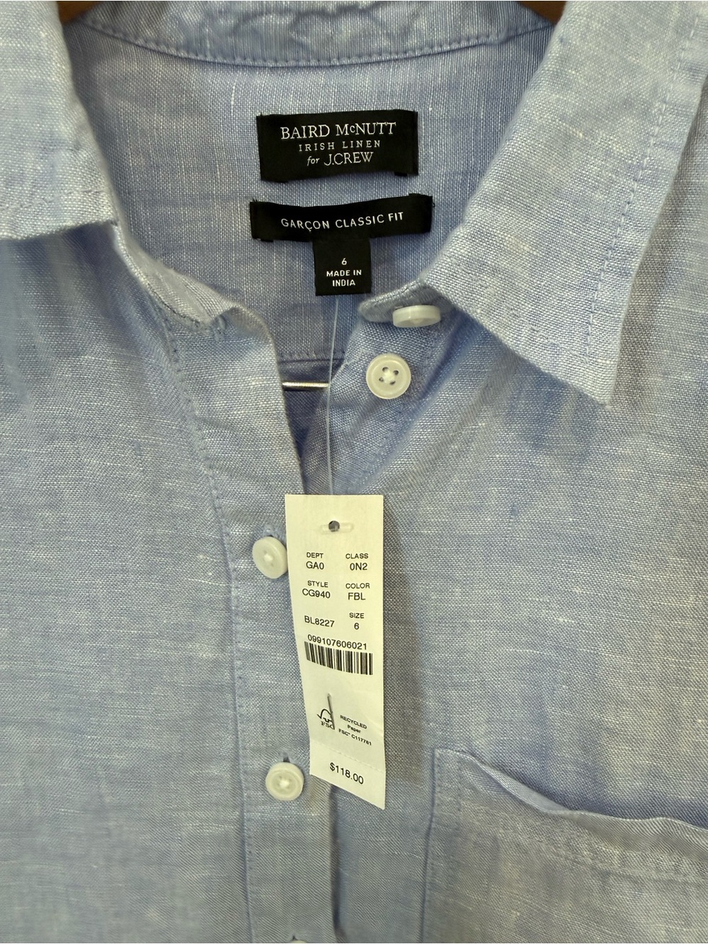 NWT J Crew Classic-fit Baird McNutt Irish linen shirt size 6 - Picture 4 of 4